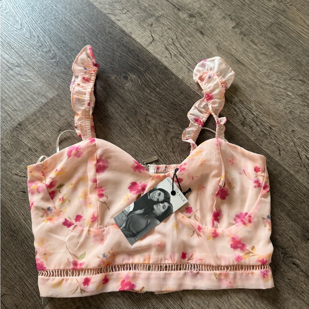 Kendall & Kylie Pink and White Bustier Tie Front Tank Top